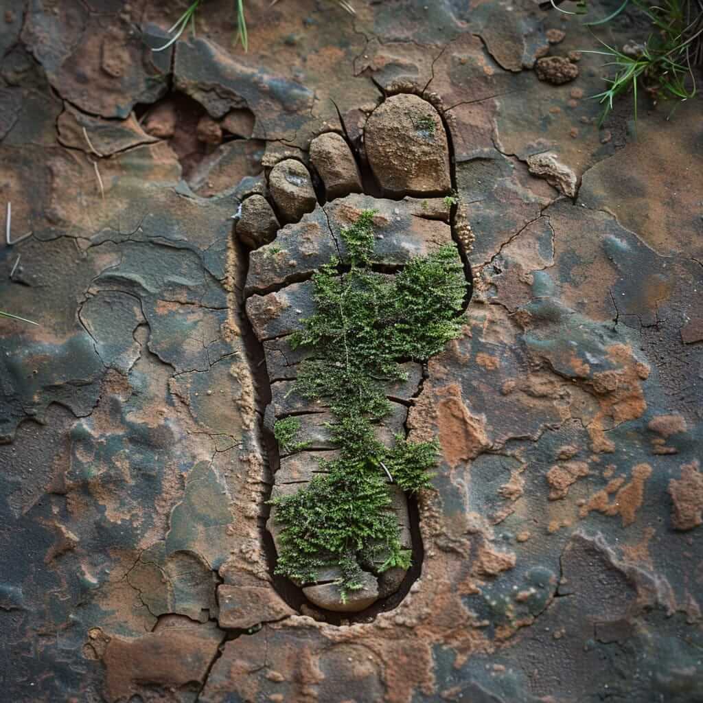 Carbon Footprint footprint in earth with greenery growing inside the foot to reflect a Carbon Footprint